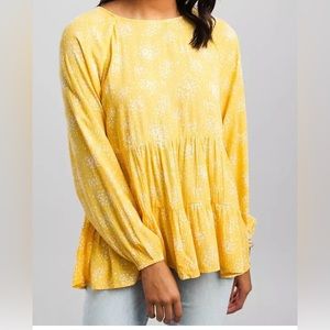 Daytrip Yellow Long sleeve Three Tiered Blouse
